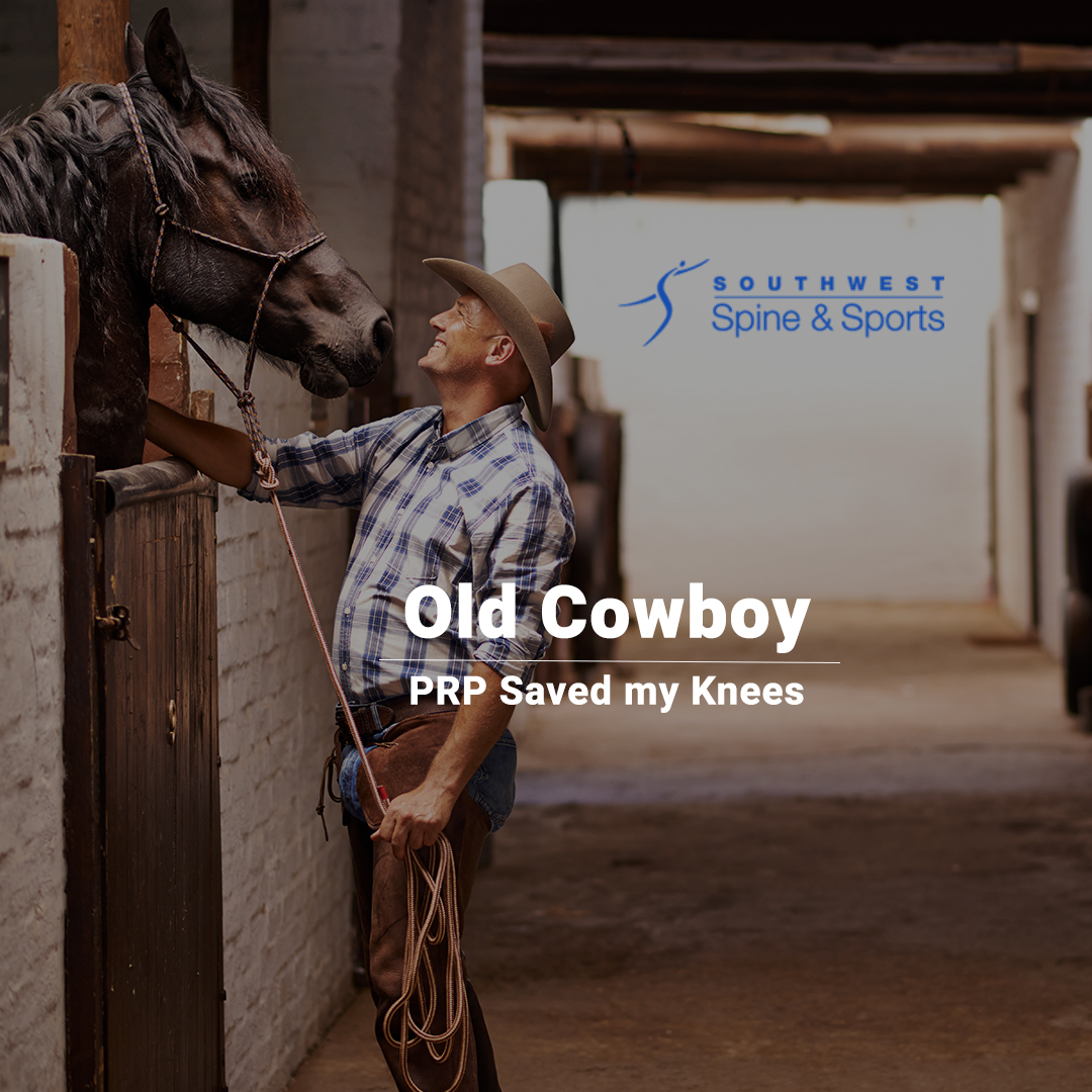 SWSpineSports's tweet photo. I think of myself as an old cowboy. For decades I have competed in rodeos. All that riding has put a toll on my knees. Not wanting knee surgery Dr. Wolff was able to use my bone marrow to heal my knees using PRP. after 4 mouths I was back on my horse.   
https://t.co/lvWdjAA7FV https://t.co/YCnkIqnCkx