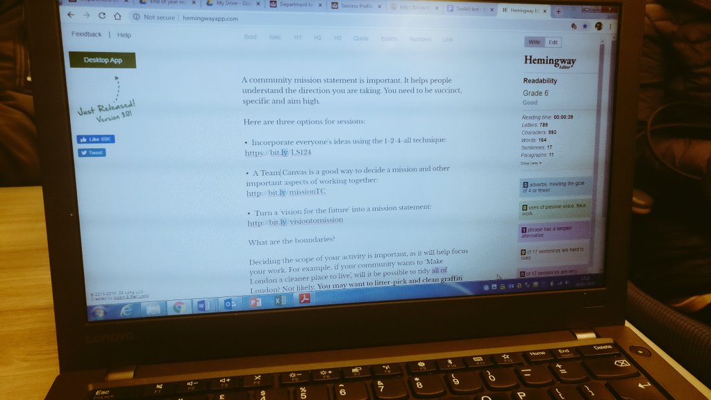 ImHuYorks's tweet photo. Trying out @HemingwayApp to edit the content for the next edition of the #DefraCommunities cards. Finding it useful to help me focus on function over form. #editing https://t.co/DxkLFC0QMH