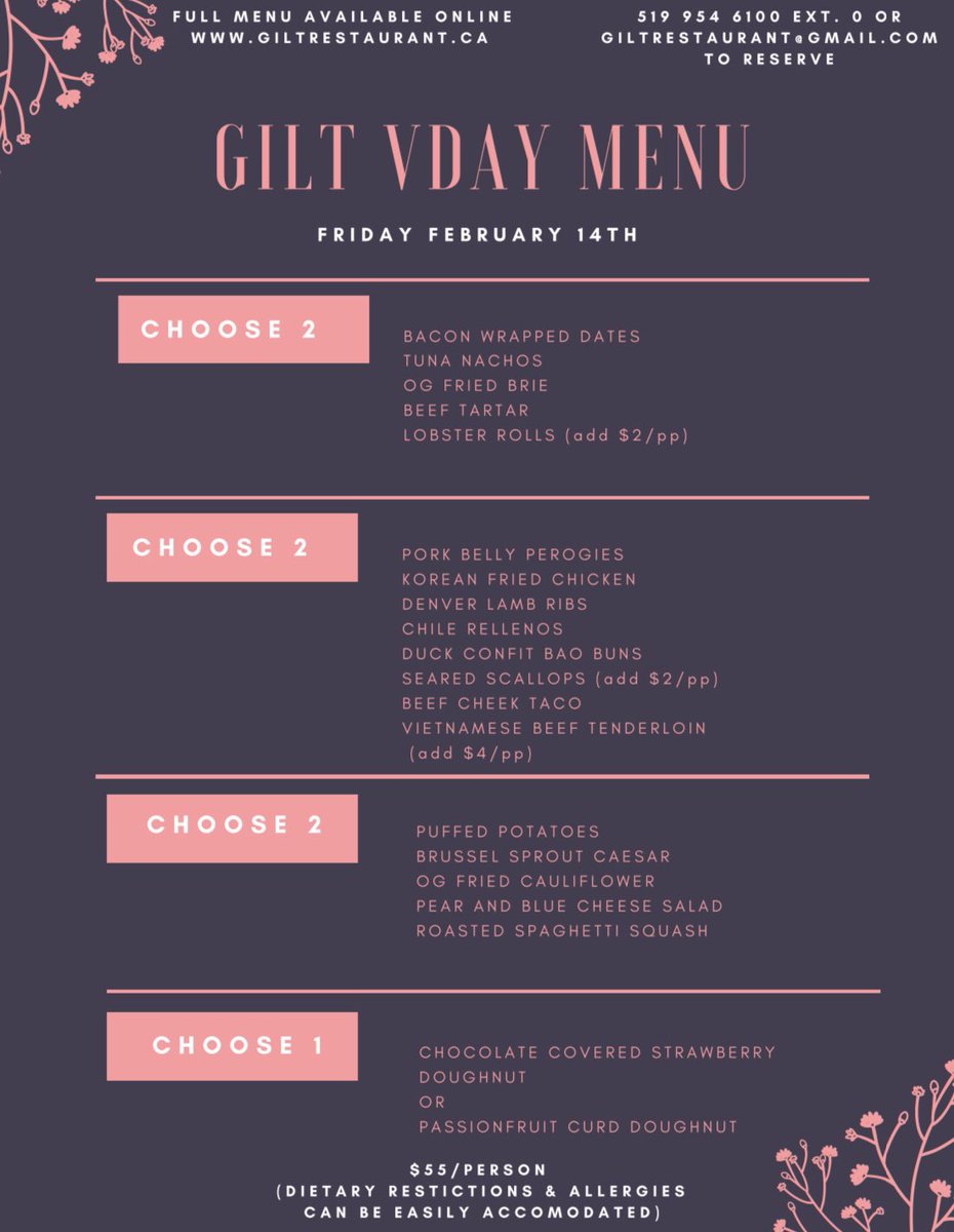 Vday 2020 menu is now live! Make your reservations! 
Full menu available on the website!