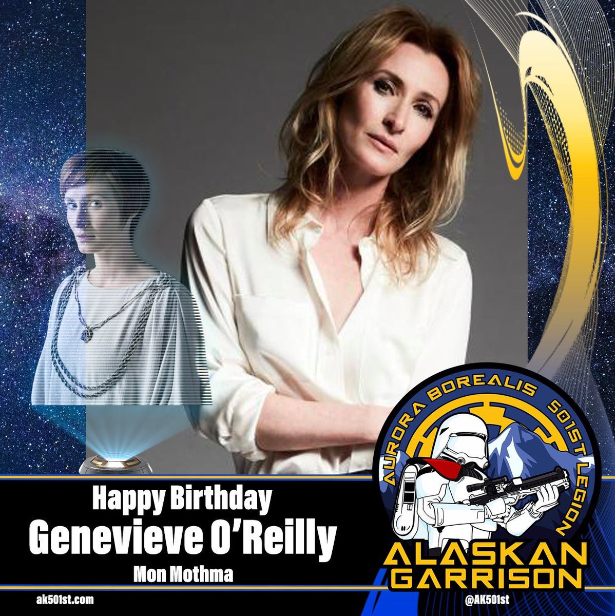 The Alaskan Garrison would like to wish Genevieve O'Reilly a very happy birthday! #GenevieveOreilly #StarWars #Happybirthday
#monmothma