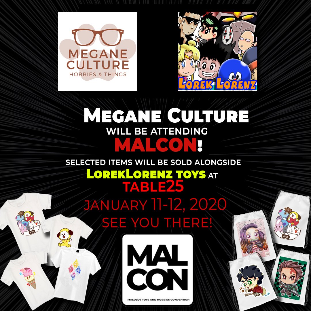 MeganeCulture's tweet photo. Ahoy There!
Megane Culture will be attending #Malcon2020 

FIND US AT TABLE 25!!

For anyone in the area, para makatipid sa shipping! punta na!
will be selling items at discounted price!
Malolos sports and convention center
January 11-12, 2020 https://t.co/1HOWYoNDPi