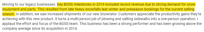 Competitor  $TTC posting solid results on the back of strong demand for snow products.