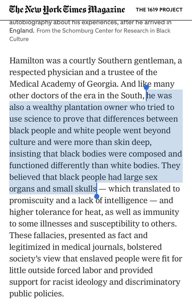 @sullydish @nhannahjones @conor64 So you read a piece about persistent myths about black pain tolerance, “thicker skin” and “lung capacity” created by slaveowners trying to justify slavery, and your response was to insist on justifying one of those myths and then ask “how is that racist?” nytimes.com/interactive/20…