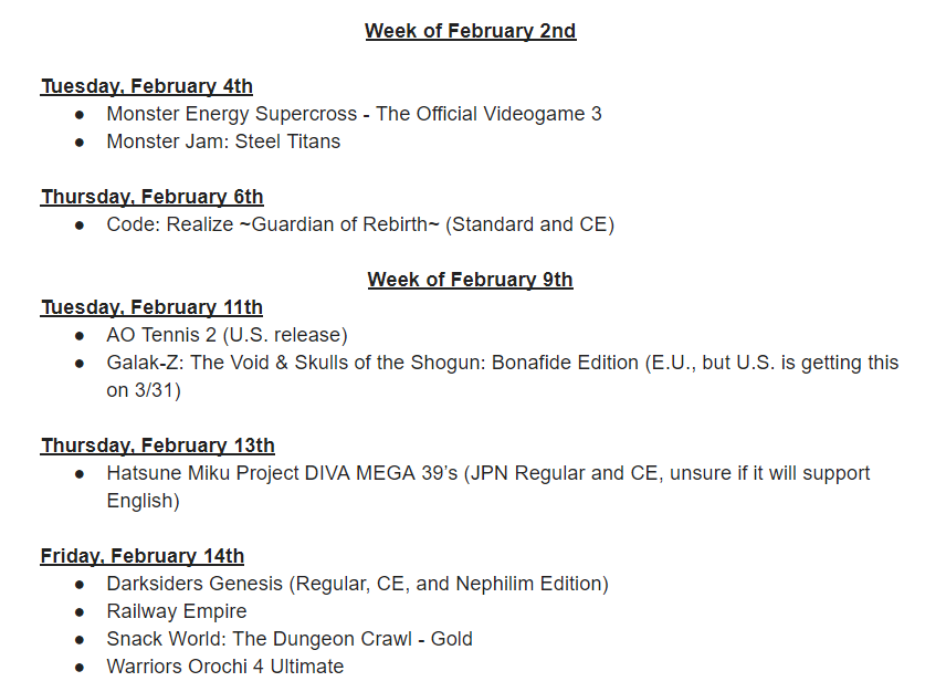 JPSWITCHMANIA's tweet photo. So I decided to get a jump start on #Switchruary's upcoming releases, and while this is SUBJECT TO CHANGE, here's what I've pulled so far for retail releases only.
What's everyone looking forward to?
#SwitchCorps https://t.co/HXXgZeC1Ti