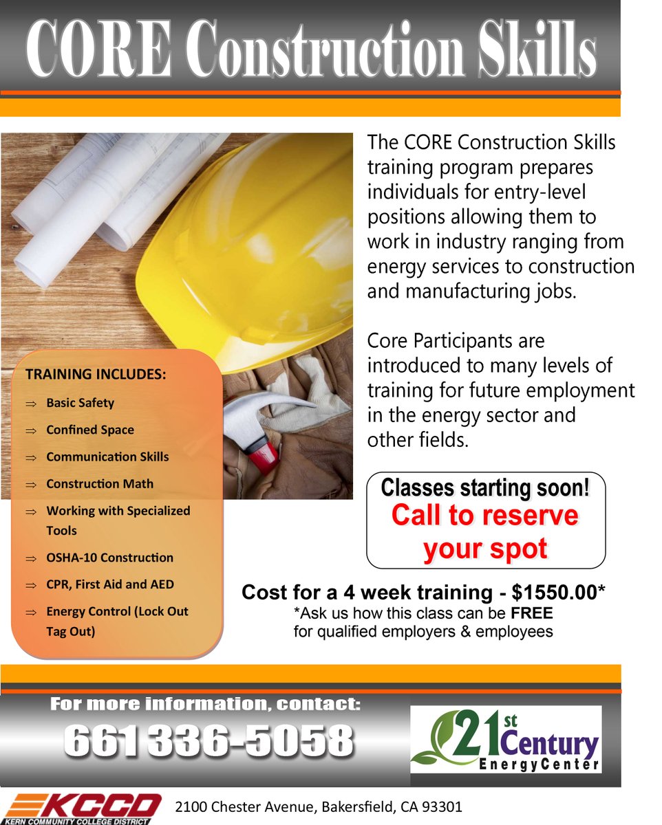 CORE Construction classes starting soon-Call to reserve your seat!! #core #construction #training