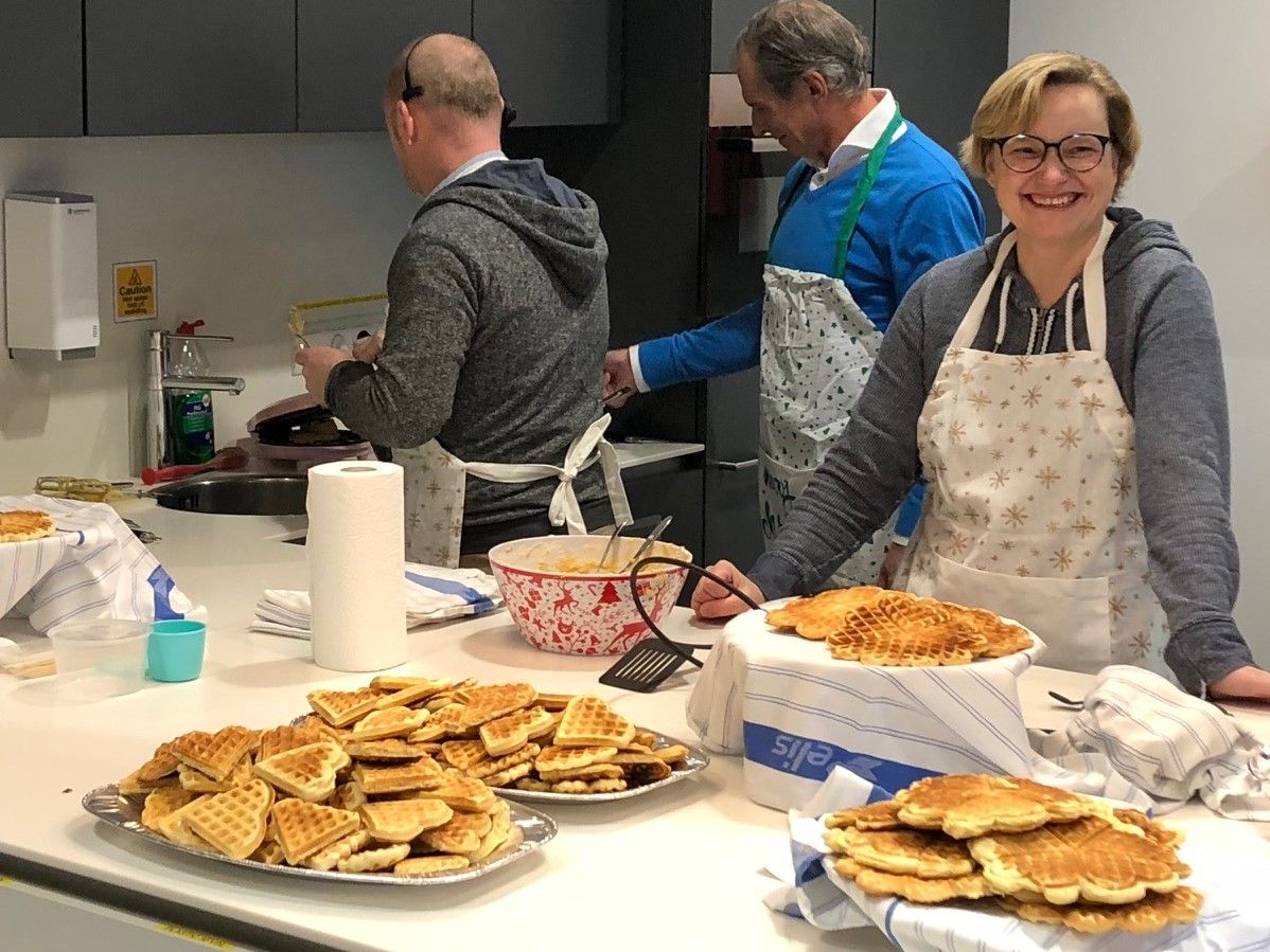 acist_medical's tweet image. Baking waffles for charity at our European HQ. After a morning of baking and pre-tasting the result of our combined efforts, boxes and boxes full of freshly baked waffles were delivered to the local food bank. #ACIST #Culture club