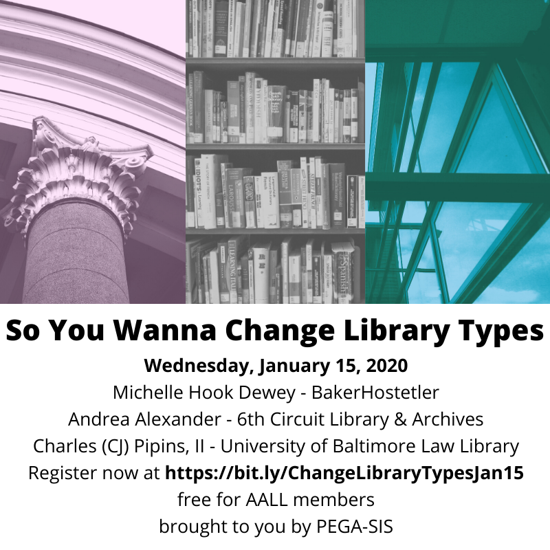 AALLPegaSIS's tweet photo. Hey there librarians!

Is this a busy time for you in law firms?
Is it your winter break, academics? 
How about our court and government librarians?

Find out on January 15 if the grass is really greener...

So You Wanna Change Library Types
Register now: https://t.co/55jQmqfgeW https://t.co/J5x6X7M955
