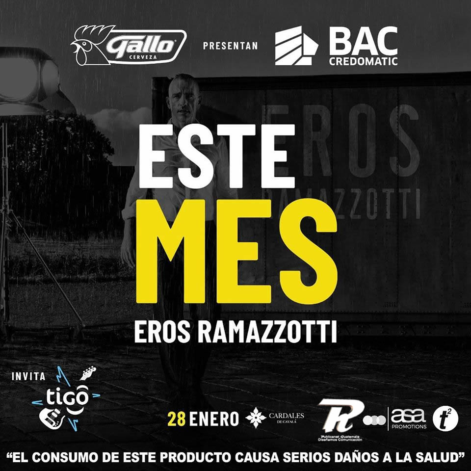 publicanetgt's tweet photo. Este mes Eros Ramazzotti!!!
Cada vez falta menos! Este mes el concierto de Eros en Guatemala, el 28 de enero en la Explanada de Cardales!
No te lo puedes perder!!! https://t.co/m4qQRhJrjK