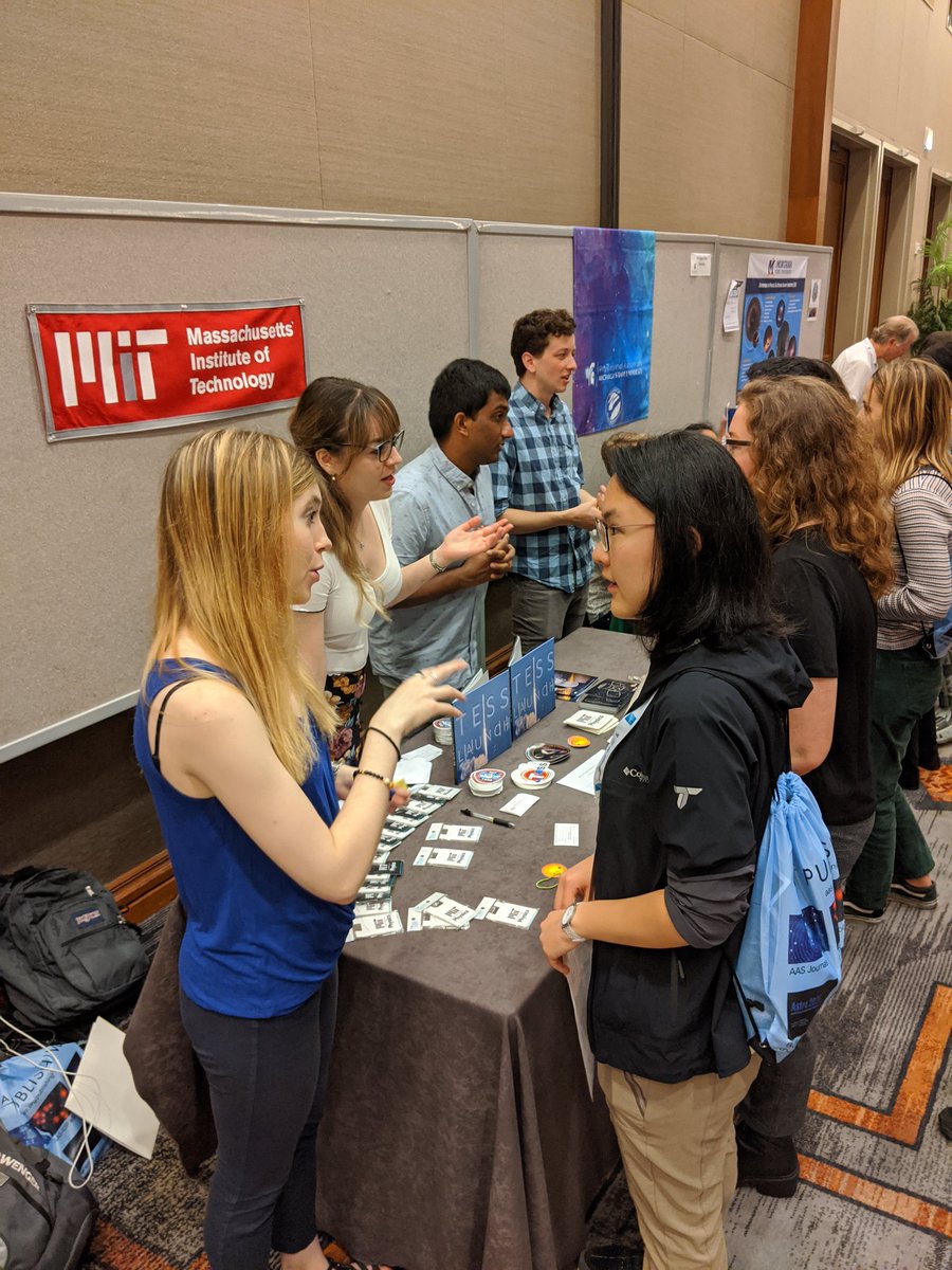 ErinAstro's tweet photo. Great to meet so many undergrads at our first @MIT_Physics booth at #AAS235 Grad Fair! Thanks to grad students @leogulus @CalzadillaAstro @kaleybrauer @sylvia_bisco @NicholasMehrle and Rahul for their help! https://t.co/vW6SIUWw5R