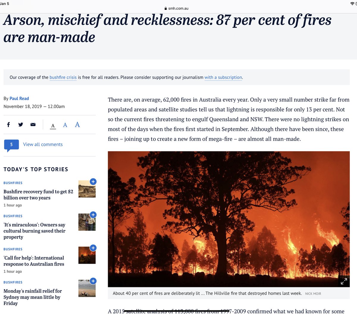 MikeChillit's tweet photo. #AUFires Australia’s own data has found that 87% of bush fires are set by arsonists or are otherwise “man made”. https://t.co/s35sJw9YRT