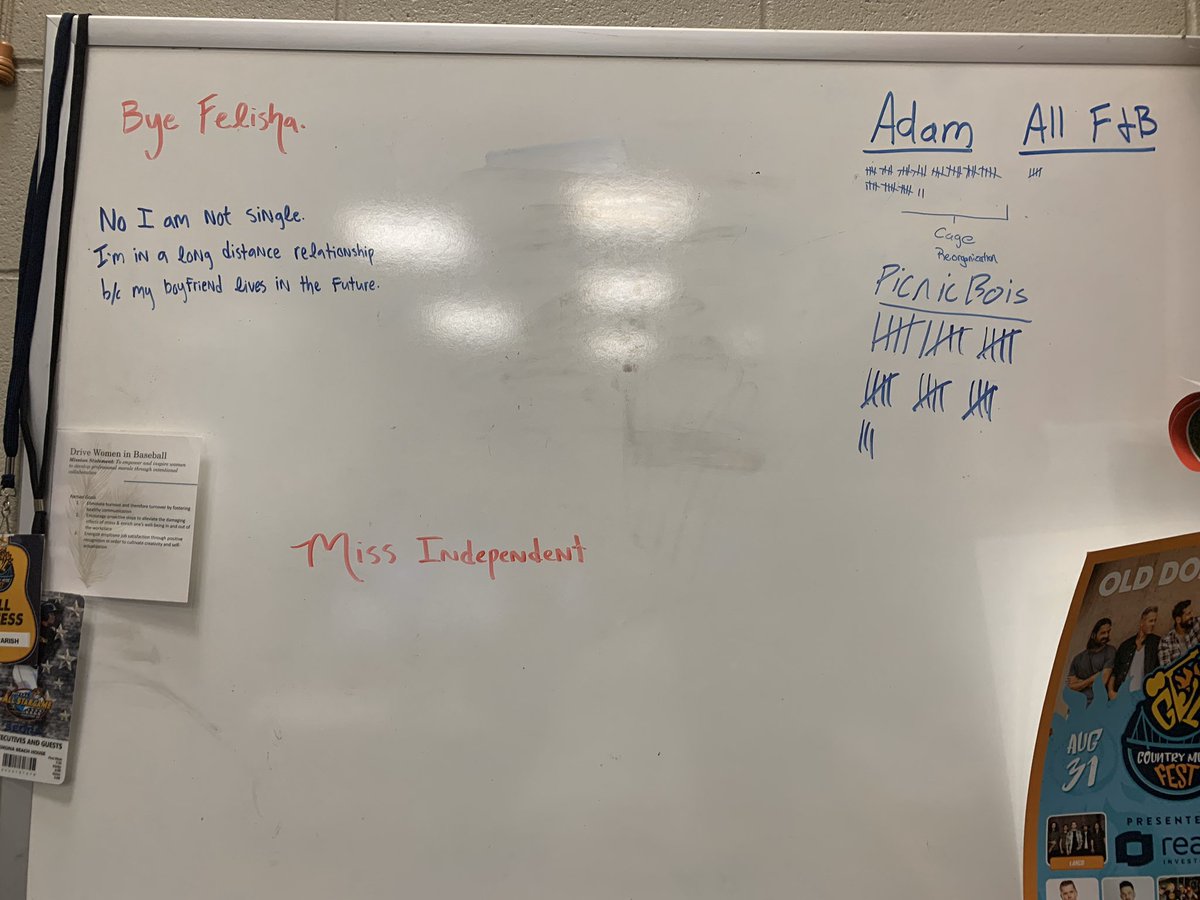 eliseparish321's tweet photo. 2020 office cleaning means erasing all Grant’s notes for me and starting the F&amp;B vs Adam tally fresh #clearwhiteboard #clearbrain https://t.co/oyRFNUscSG