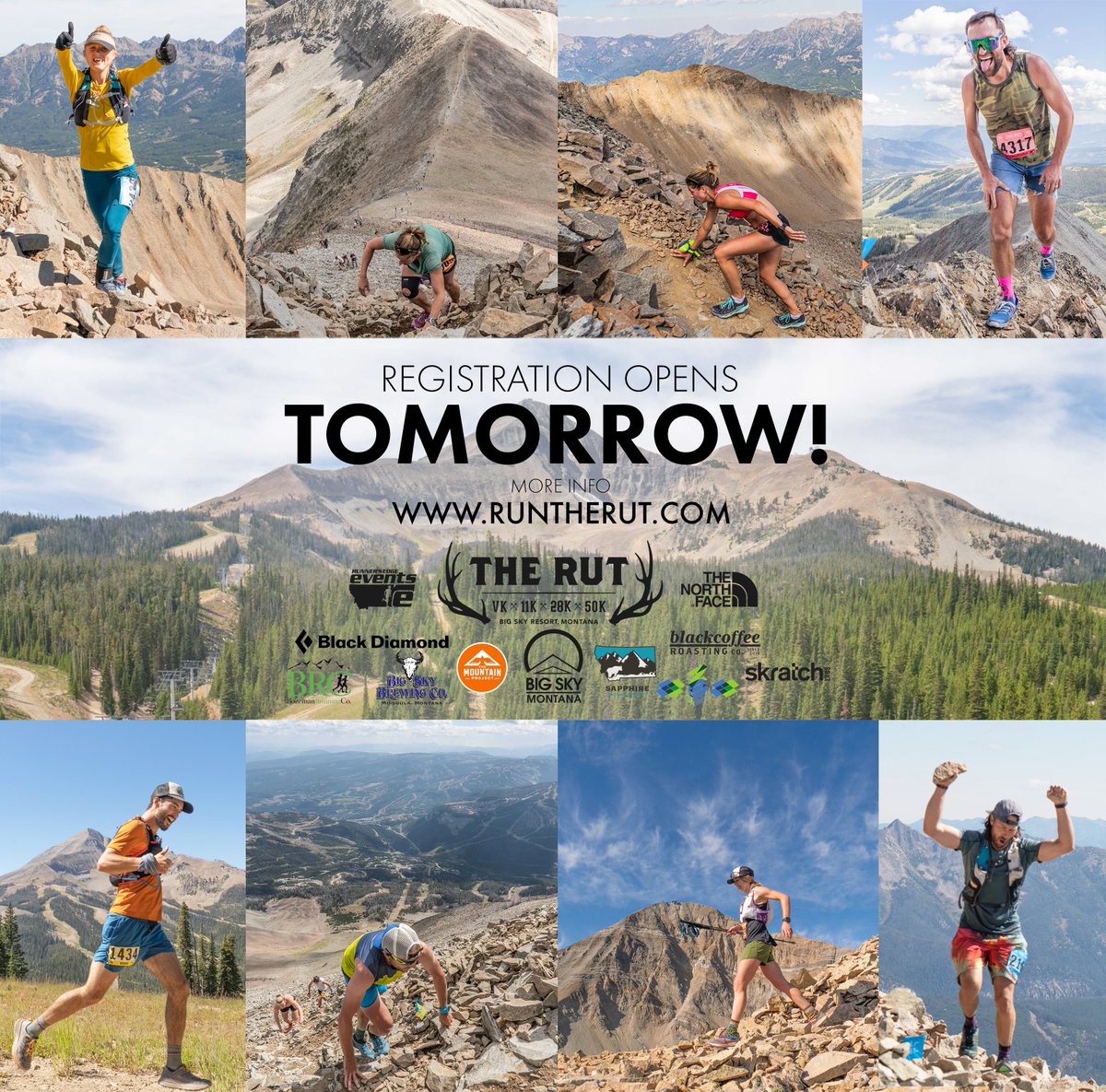 Set your alarms and tell your friends! Registration officially opens at 8am MST tomorrow morning! Act fast because even with 3,000+ slots available to #runtherut historically races can sell out within the first hour. #runtherut @thenorthface @RunnersEdgeMT @bigskyresort