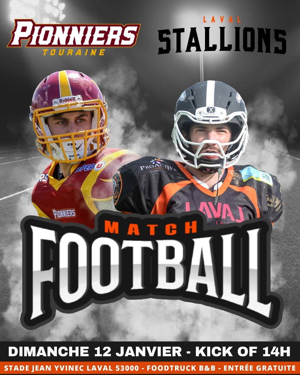 La saison est lancée.
Rendez-vous pour notre premier match à domicile dimanche 12 janvier face aux Pionniers de Touraine à 14h sur le terrain Jean Yvinec.

Bien entendu le foodtruck LeB&amp;B  sera présent pour vous régaler avec ses délicieux burger comme les saisons précédentes.