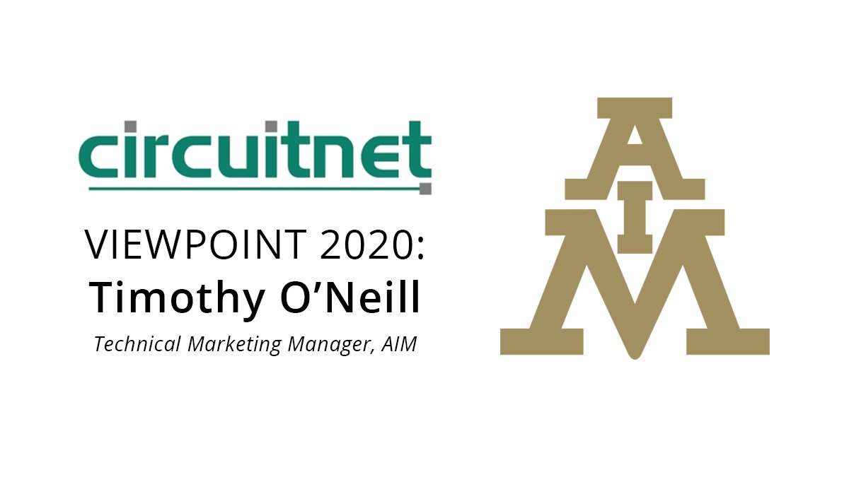 AIM_Solder's tweet photo. AIM's Timothy O'Neill, #Technical Marketing Manager, discusses 2019 in the #PCB arena. https://t.co/7Mu7uhRtMZ
#AIMSolder #circuitnet #solder #manufacturing https://t.co/FmAeuf4zzE