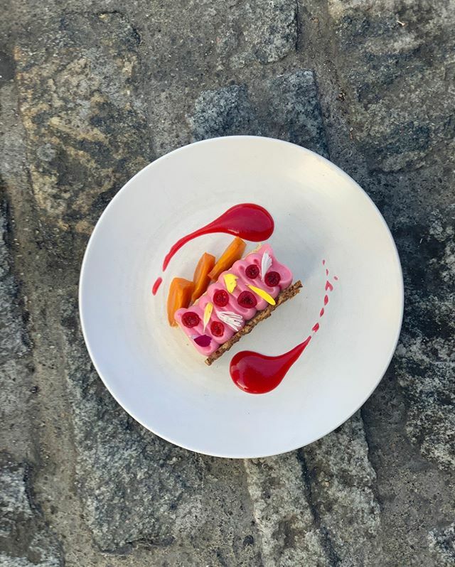 Maple Ricotta Cheesecake, rosemary poached persimmon, cranberry, pecan #tribeca #dessert #locandaverde