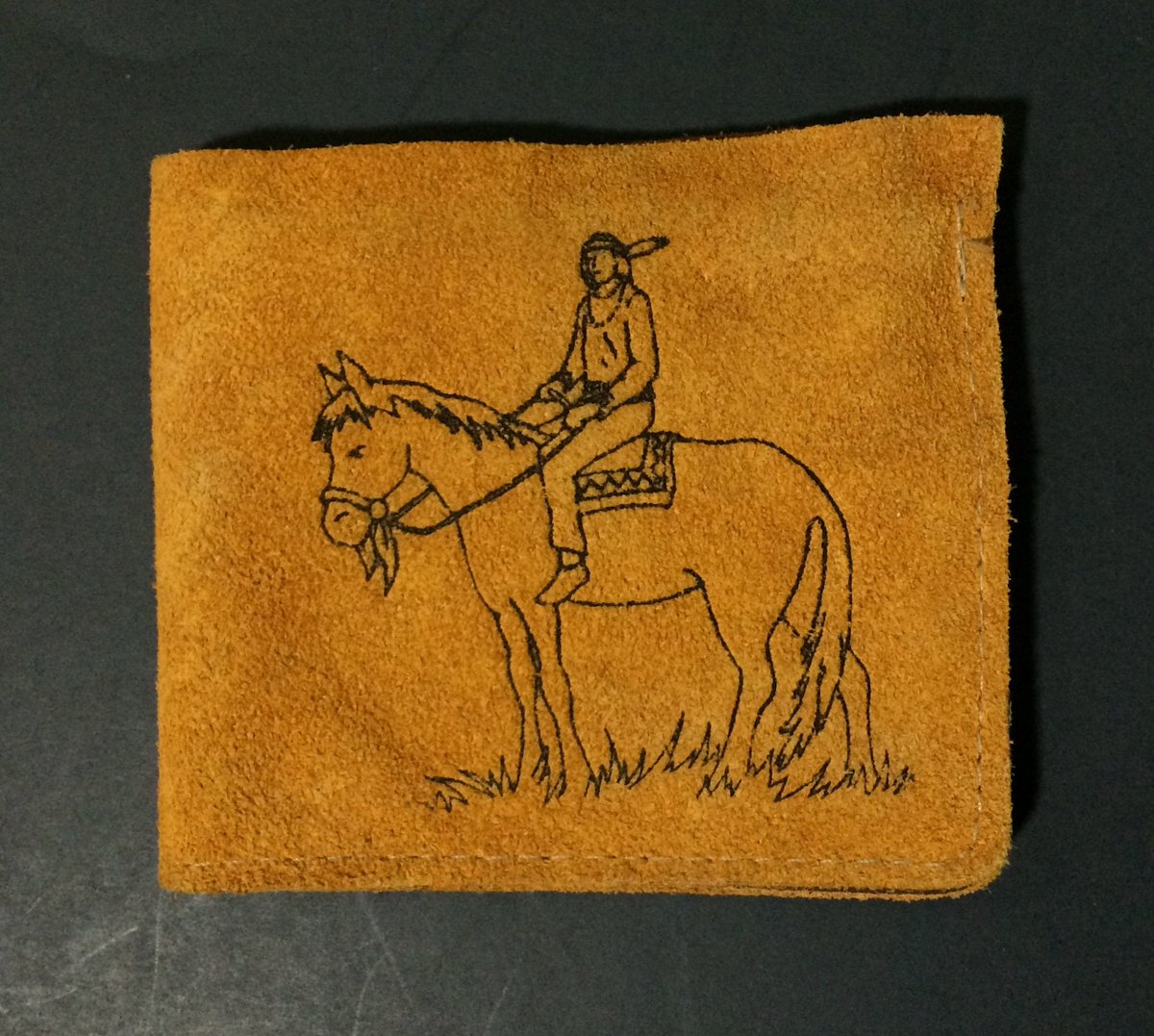 Check this out and more in our #etsy shop: 3 1/4' x 3 3/4' South Dakota Native American Indian + Horse Brown Suede Leather Wallet etsy.me/2QSK7M9 #accessories #wallet #vintage #southdakota #nativeamerican #brownsuede #suedewallet #brownwallet #horse