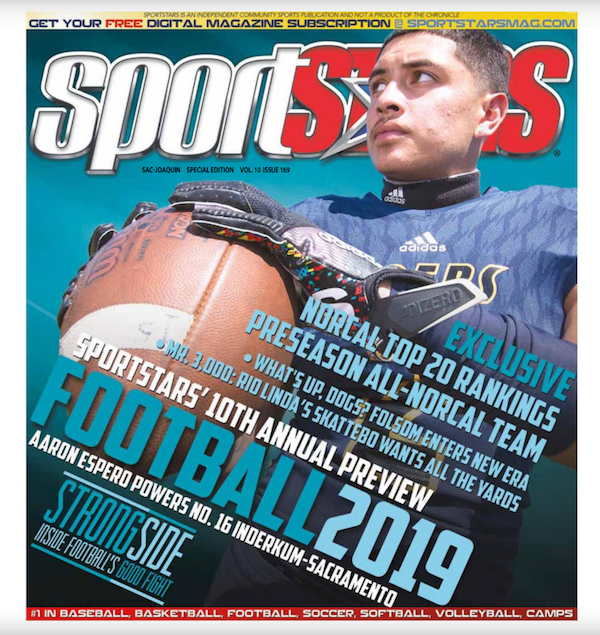 SportStarsMag's tweet photo. As voted by you, the top cover from 2019 for the Sac-Joaquin edition was our annual Football Preview issue featuring Aaron Espero of Inderkum-Sacramento! This cover took 65% of the fan vote! Congrats to Espero and Inderkum!
@A_Kinngg @Inderkumhigh 
Photo by James K. Leash https://t.co/1GtBukWeTd