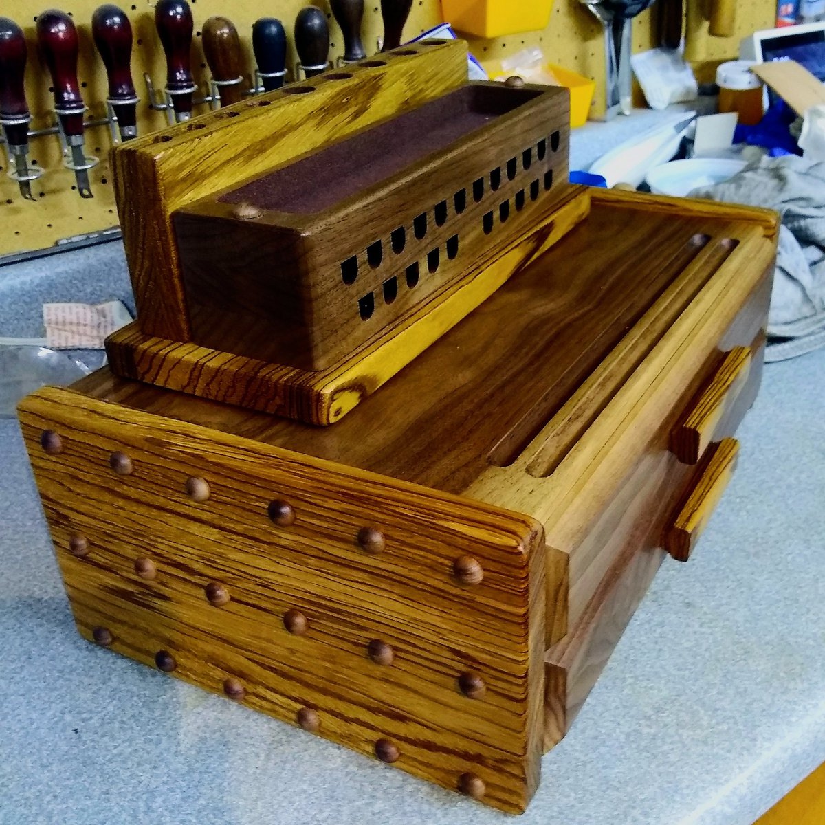 SwallowsLeather's tweet image. Couple of companion items on their way!  Now to make more progress on the toolrack and drawer unit!