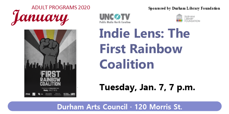 DurhamCountyLib's tweet photo. Tonight at Durham Arts Council: join us for a special preview of The First Rainbow Coalition, a documentary about alliances that changed the face of 1960s Chicago politics. The first of a series in partnership with @publicmediaNC. Details @ https://t.co/v8FAsJE9NT https://t.co/r4bb4m5Qqb