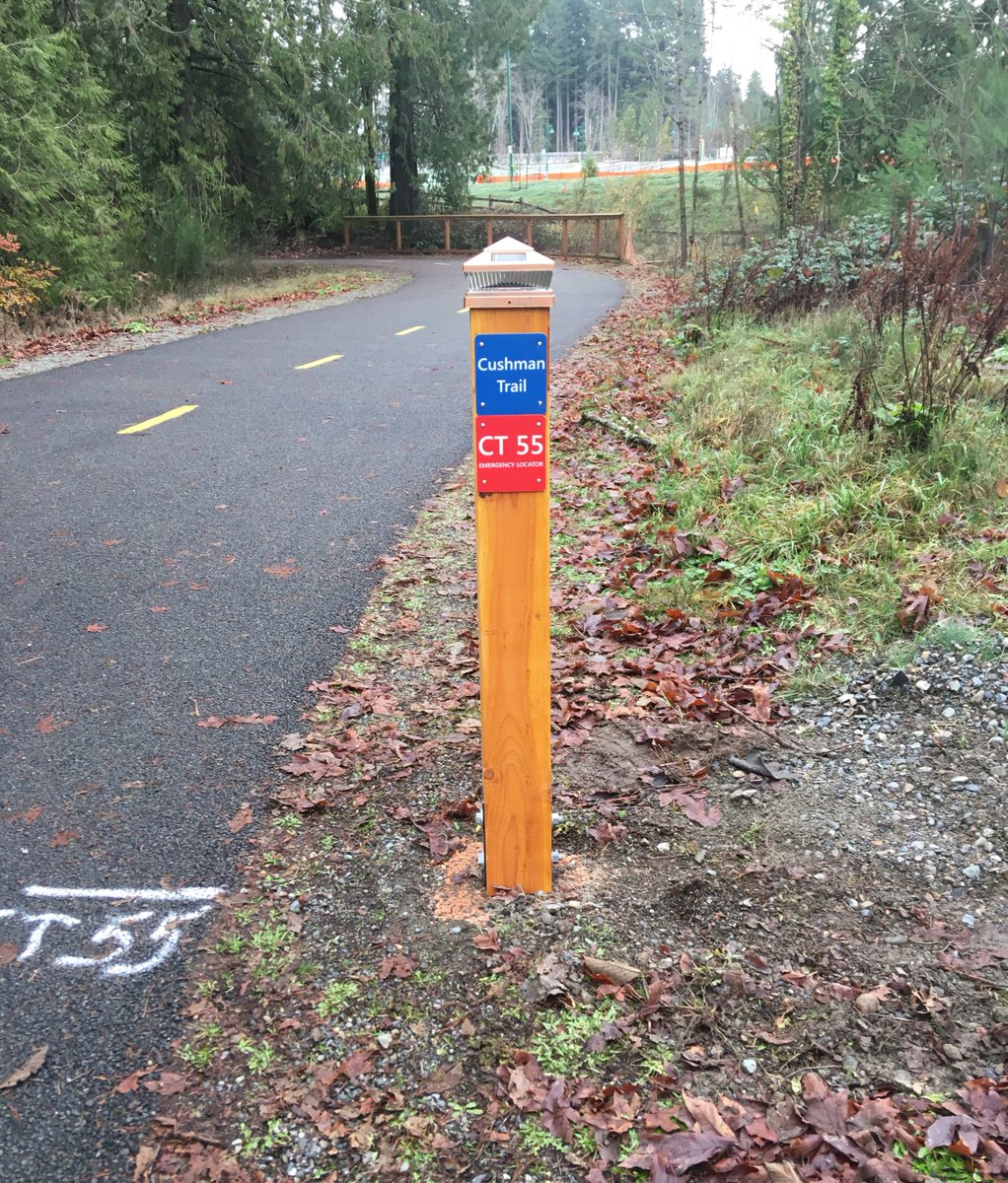 Gigharborguide's tweet photo. Cushman Trail Safety Update: City of Gig Harbor, in coordination w/local emergency responders,@PenMetParks &amp; @MyTPU, funded &amp; installed Emergency Locator markers every 1/2 mile &amp; corresponds to GPS locations to help first responders find trail users more quickly &amp; efficiently. https://t.co/0ciEtXNvwI