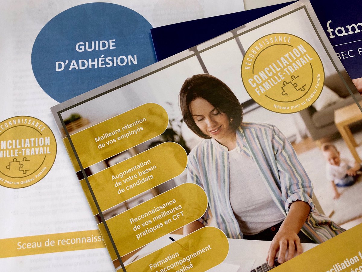 Initié par le <a href="/RQcFamille/">Québec Famille</a> , le Sceau de reconnaissance conciliation famille-travail offre l'opportunité aux employeurs de mettre en valeur leurs pratiques en CFT et d’être + attractifs dans le contexte de rareté de main-d'oeuvre. cft.quebec -@Gouv_MTESS