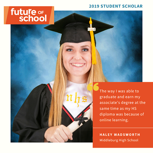 futureof_school's tweet photo. #onlinelearning gives students the flexibility &amp; opportunity to do it all. 🚀 

Just ask 2019 #studentscholar Haley Wadsworth. Haley played 4 sports, joined 3 clubs, 🏅 was #valedictorian &amp; 🎓graduated #highschool with an AA degree &amp; 80 college credits! 👉https://t.co/xXLVwQ6qUw https://t.co/4MREclLNMO