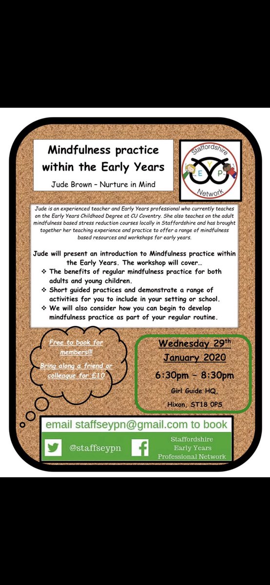 Look at our next fantastic training event with Jude Brown on mindfulness! Don’t miss out, book ASAP as places will go fast. #earlyyears #eyfs #mindfulness