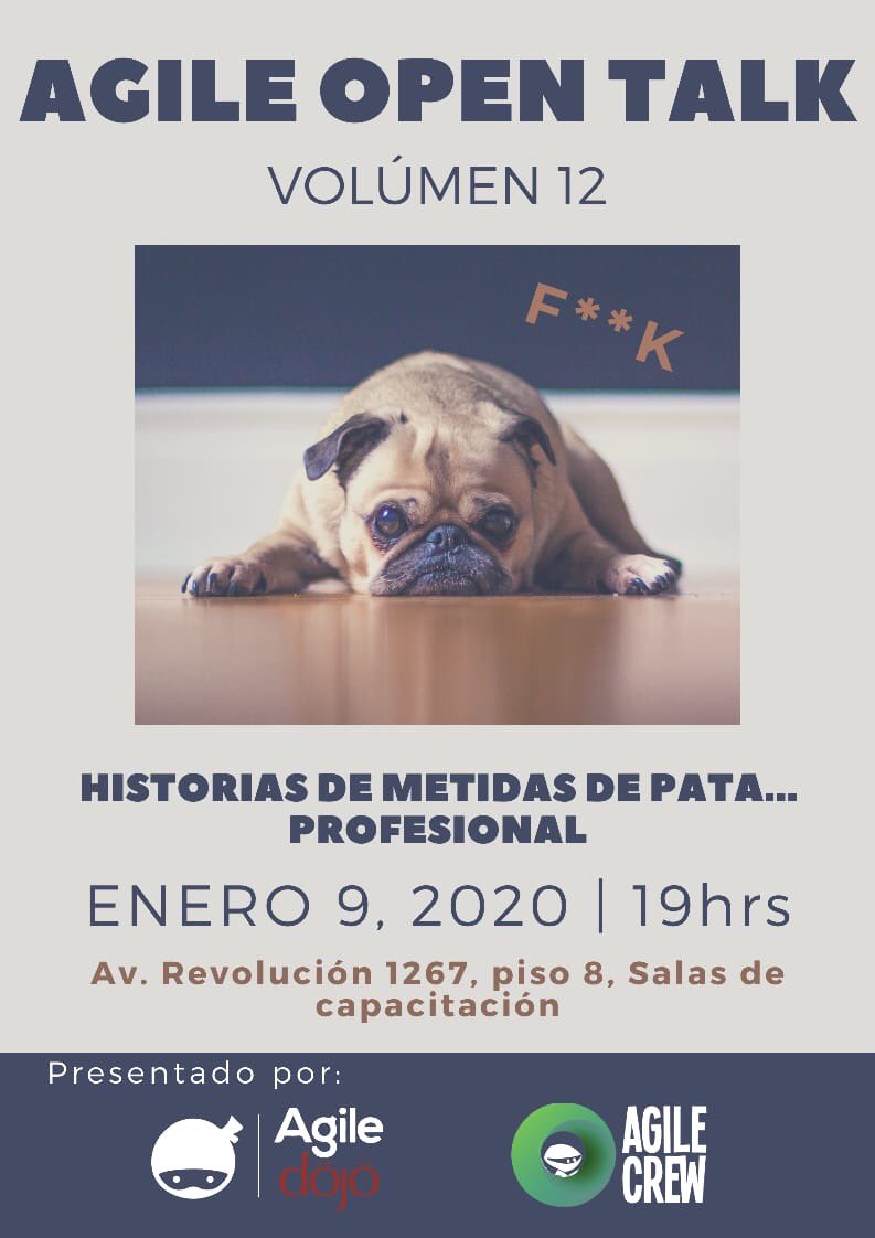 CrewAgile's tweet photo. Empezamos 2020 con historias para reflexionar sobre nuestros errores, pero también de cómo aprendimos de ellos en la *AGILE FUCKUP TALK Volúmen 12*
Este Jueves 09 Ene 2020 - 7:00 pm 
#agile #AgileDojo #AgieCrew #Community #lifeatCiti
Link del registro: https://t.co/jXadjD6yja https://t.co/9ttdTUURQj