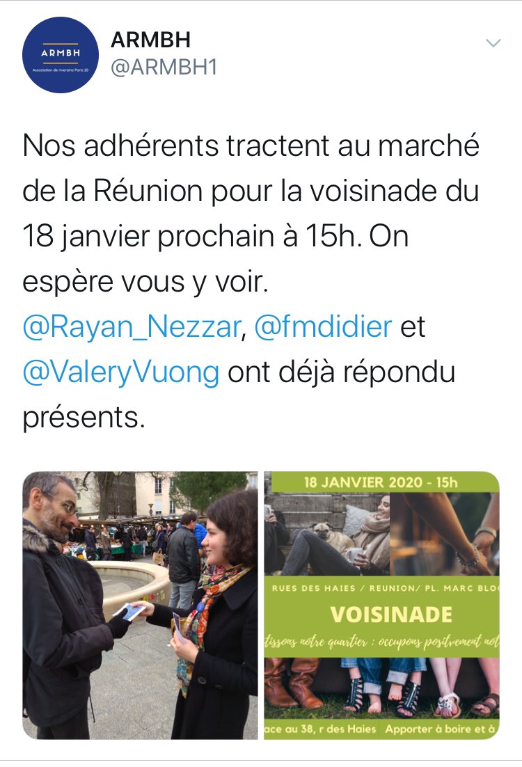 AimerParis20e's tweet photo. Qui c’est cette association @ARMBH1 qui bloque une liste candidate à la Mairie du #Paris20 @AimerParis20e. Qui propose une solution sur un tweet, se fait bloquer.Cette association qui prône une écoute à tout les candidats et listes?🎩!Est-ce une vrai association? #Municipales2020 https://t.co/Gp8R8hfMJi