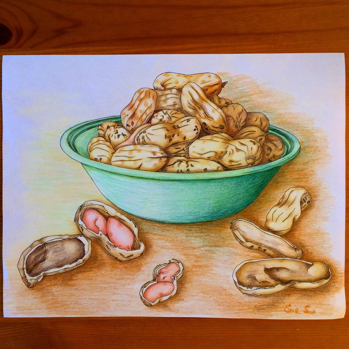 ColoringSue's tweet photo. Happy 2020 all! Starting the first Monday with a new colored page. Check out the coloring book and more from the link in my bio🤗 #coloringbook #coloringbookpage #adultcoloringbook #colorpencil #stilllife #stilllifeart #stilllifeartist #peanuts #nuts #healthyfood #stressrelief https://t.co/H6wkU2WouG