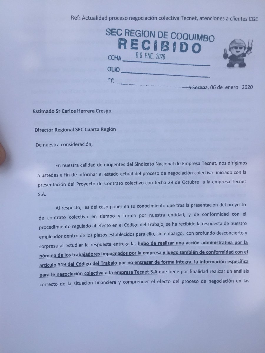 daniel_nunez_a's tweet photo. 🔴Ésta es la carta que dejamos junto al sindicato #Tecnet en la #SEC de #LaSerena. Esperamos que la autoridad fiscalice y se haga justicia con los trabajadores. @EnergiaCoquimbo @MatiasVillaBott https://t.co/uFKJDUJr3c