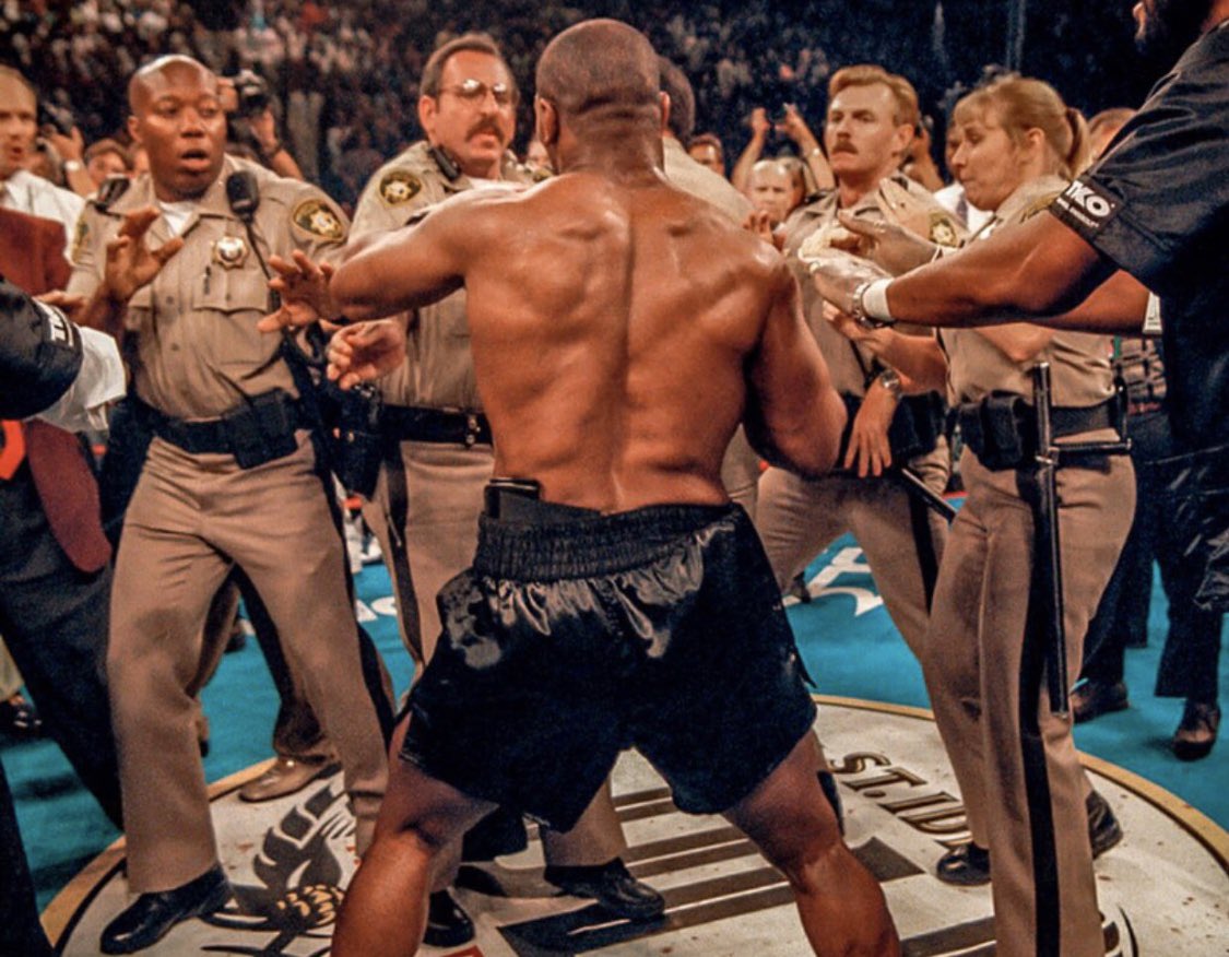 Timeless Sports On Twitter 1997 Mike Tyson In The Ring After Getting Dq D For Biting Holyfield S Ear