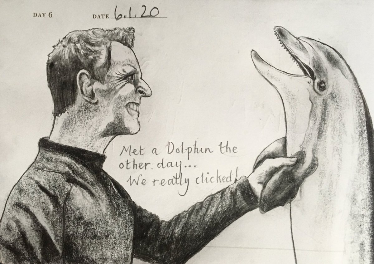 Venster67's tweet photo. One Sketch A Day 6.1.20
‘Met a Dolphin the other day...We really clicked!’
#dolphin #weclicked #playonwords #onesketchaday #sketchbook #pencilsketch #art #illustration https://t.co/J5vtdOWQOu