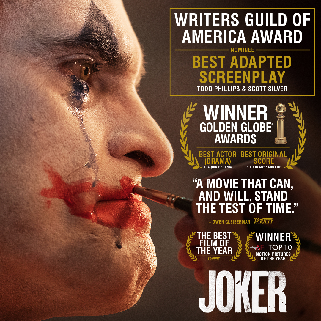 jokermovie's tweet photo. Congratulations to Todd Phillips and Scott Silver on their #WGAAwards nomination for #Joker. https://t.co/KBlyAotZTe