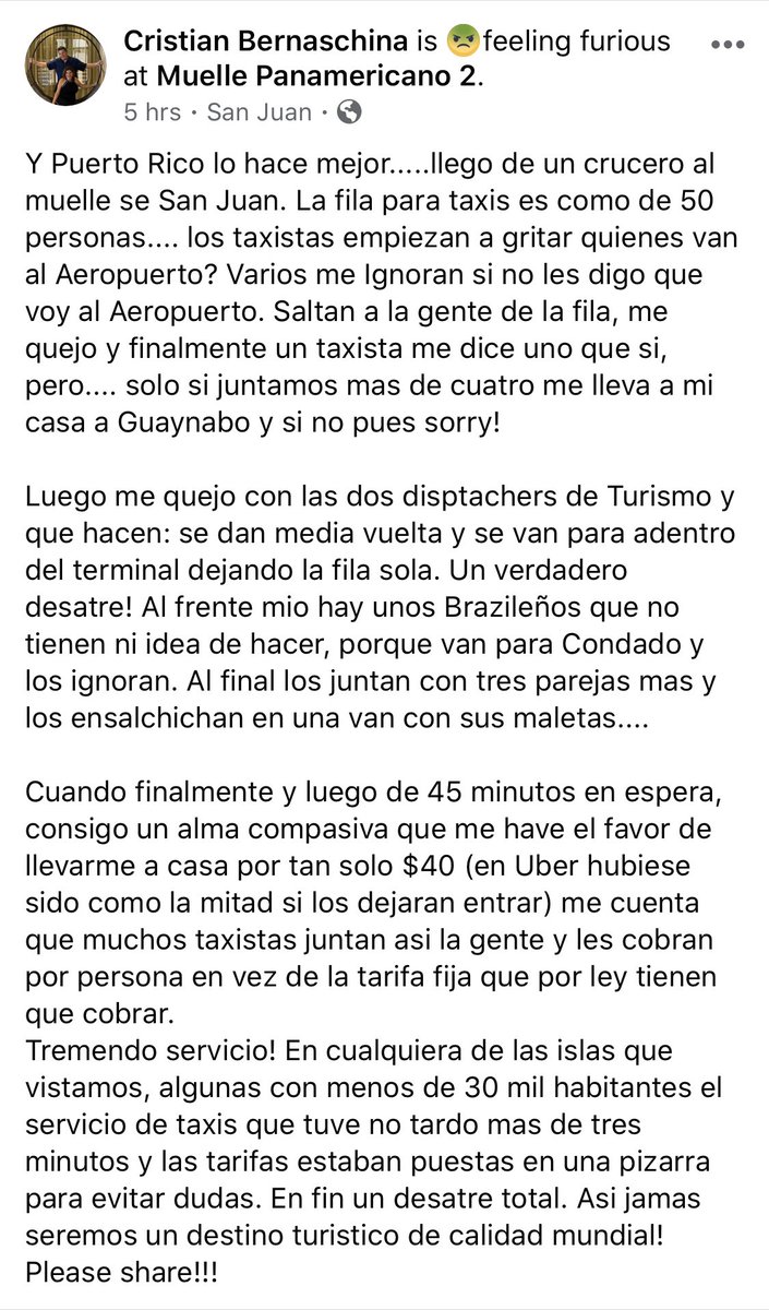 protgepr's tweet photo. Merece aclaración q la función de los despachadores es entregar la boleta a pasajeros y asegurar q ellos tomen el taxi de turno.

Si hay otra función para los despachadores q la indiquen. 

Q el @NTSPpr y @PuertosPR brillen por su ausencia eso es otra cosa.

#SoloParaRecord https://t.co/x4wmUaGQSN