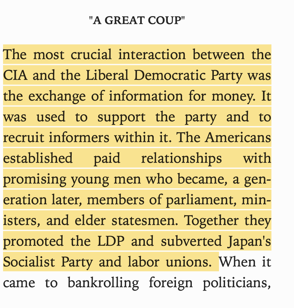 CIA basically bought the entire leadership of Japan in the postwar era, ran candidates on a seat-by-seat basis. Given how the country turned out, has to be considered a success, although I suspect Japan would've been ok anyway.