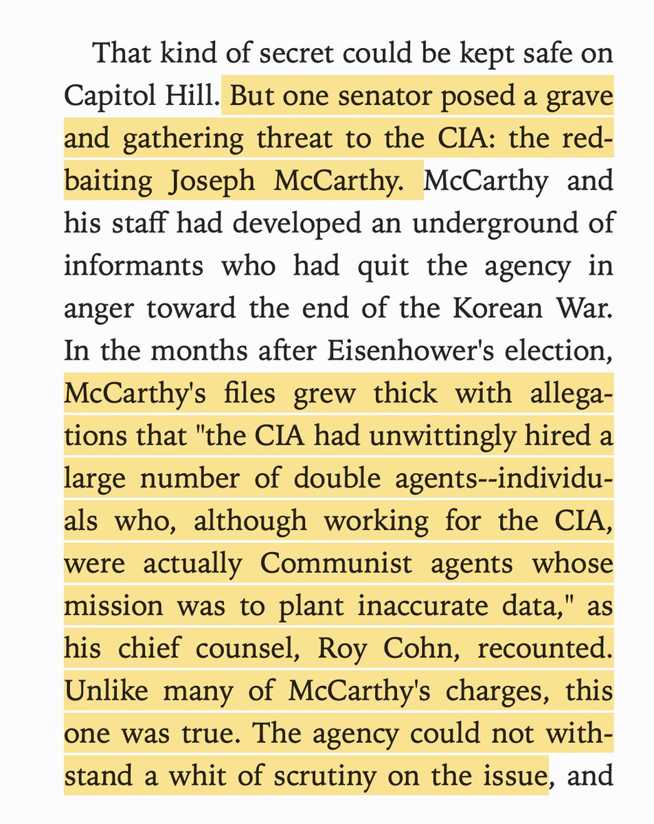 Joseph McCarthy was the only real threat to the CIA from Congress. His allegations against the agency were true, so they ran a dirty campaign against him, which in the words of Allen Dulles "saved the republic."