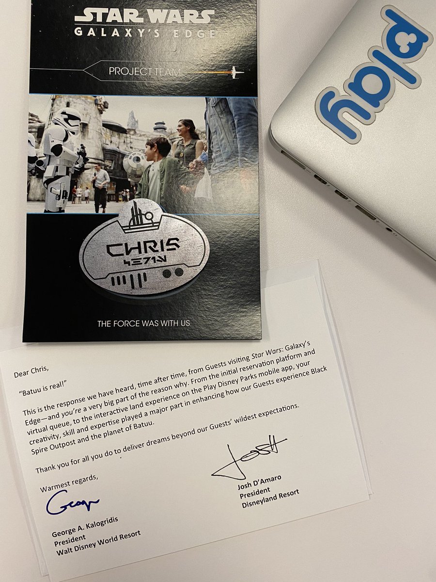 chriscamargo's tweet image. Today, I received a lovely token of appreciation from the company, recognizing the hard work we put into the launch of #StarWars #GalaxysEdge – it’s my very own Batuu name tag!

As we say, “May the spires keep you!” 😆