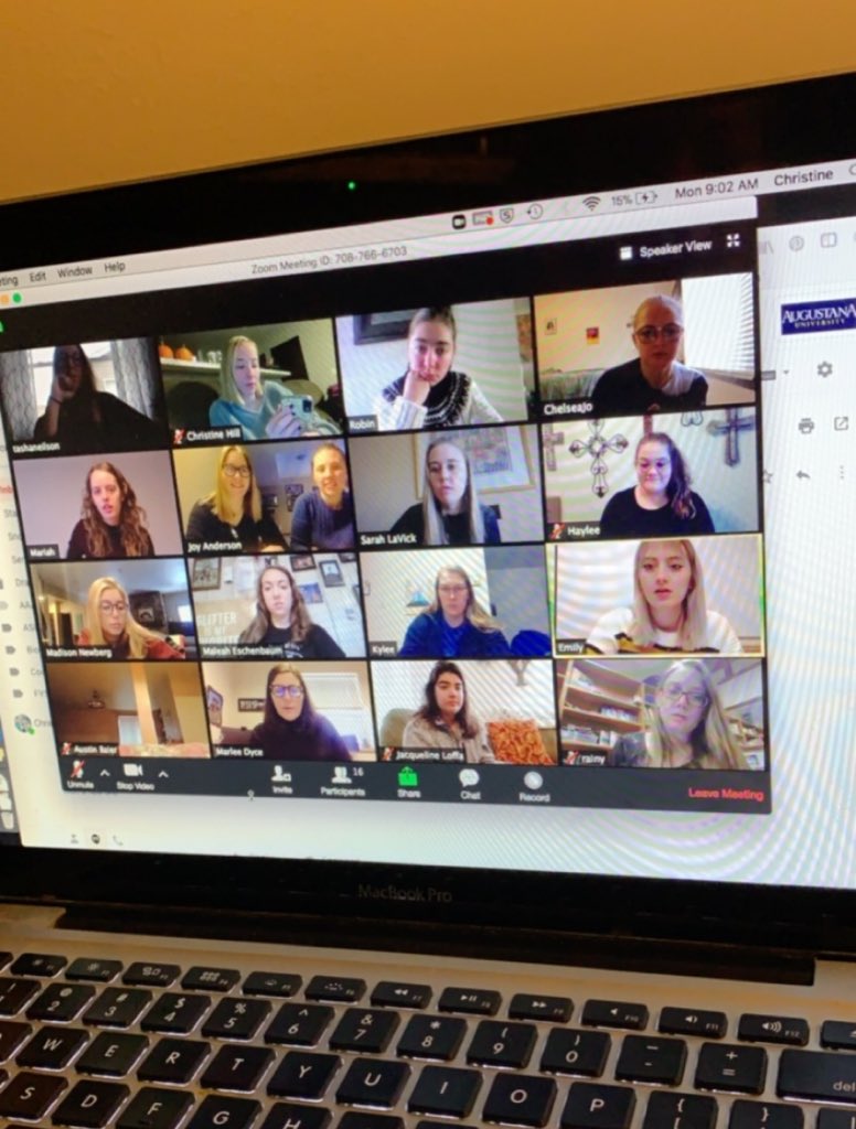 We had our first online Jterm class today! Missing a few of our ladies who are off on internship, but otherwise it went great! Thank you to Mark Koterwski for presenting today 🥰☀️