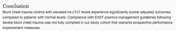 Role of Elevated High-sensitivity #CardiacTroponin on Outcomes Following Severe #BluntChestTrauma
Triinu Keskpaik, MD et al @unitartu
ow.ly/Z1w550xOfpB
#Injury