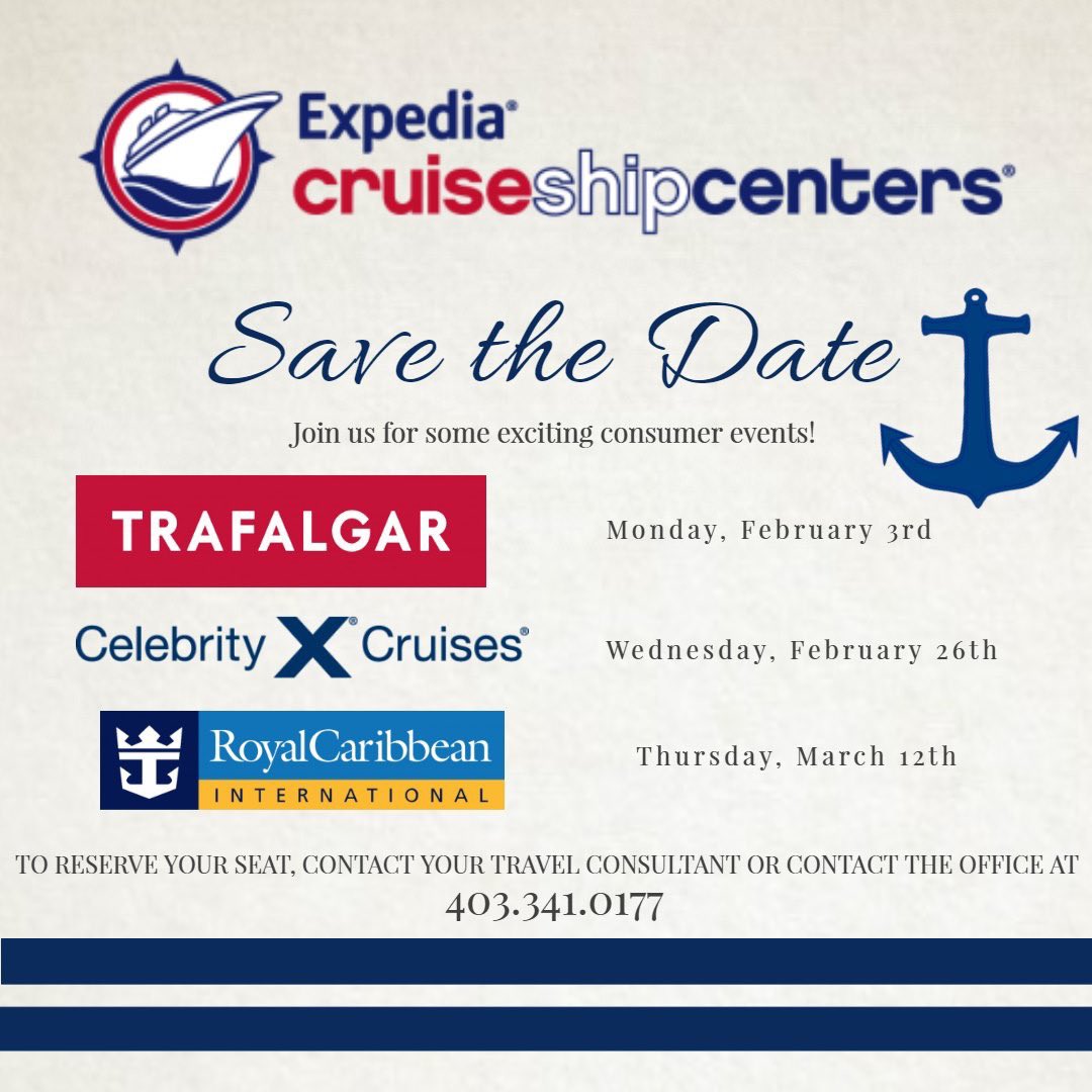 CruiseRedDeer's tweet image. We are super excited to be hosting several travel talks this year! We always get great feedback and clients asking for more!  Check out the first 3 with @TrafalgarTalk @CelebrityCruise  &amp;amp; @RoyalCaribbean! Give us a call 403-341-0177 to reserve a seat! #shoplocal