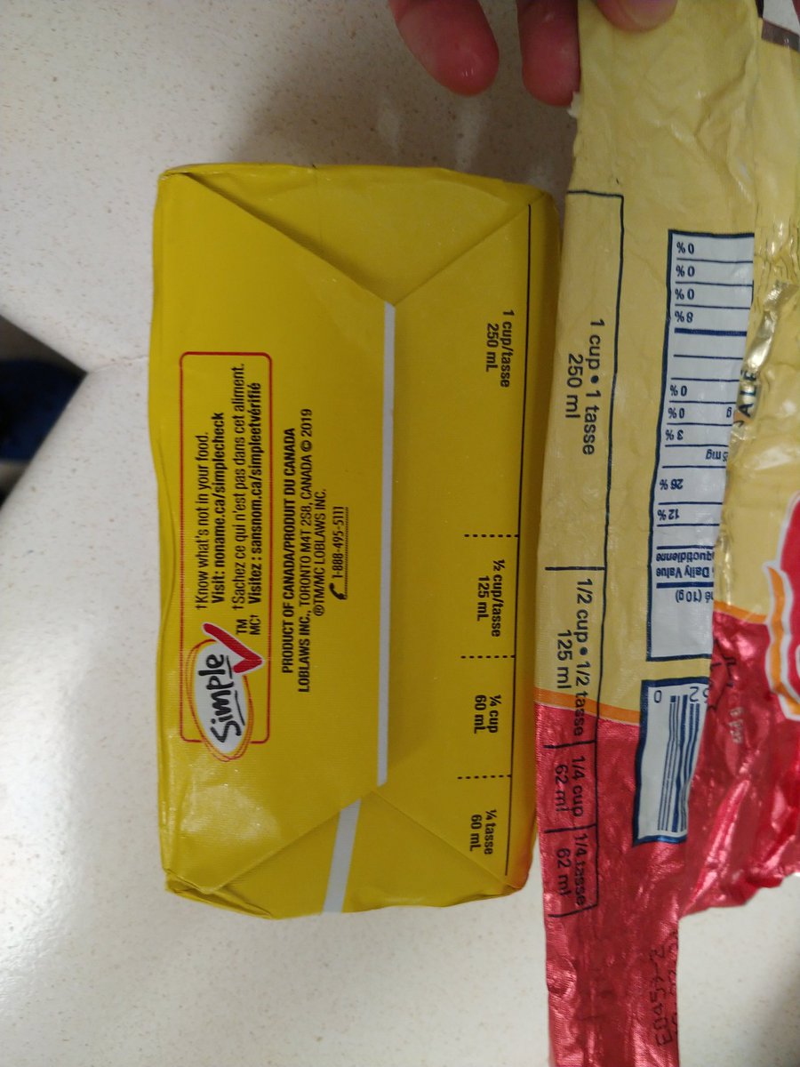 Hey <a href="/NoNameBrands/">no name</a> how come your half cup takes up the same space on the butter wrapper as your quarter cup? Those look more like thirds to me. <a href="/GayLeaFoodsCoop/">Gay Lea Foods</a> got it right. #mathfail