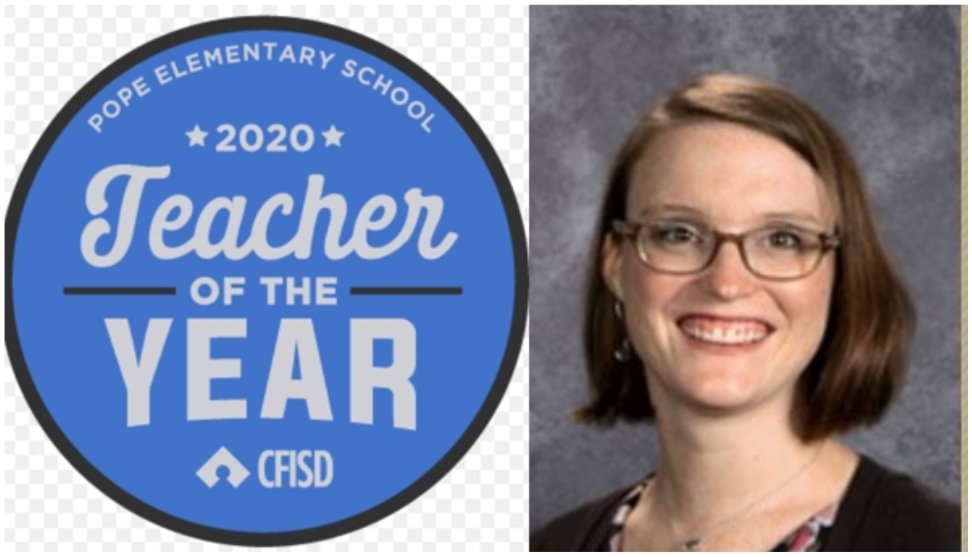 Way to go <a href="/popemusicians/">Pope Music</a> our 2020 Teacher of the Year! You always show your #CFISDspirit and #POPEPride with all of your wonderful performances, love of students, and how you support the campus! <a href="/CyFairISD/">Cypress-Fairbanks ISD</a> is so fortunate to have you and your #lagniappe!