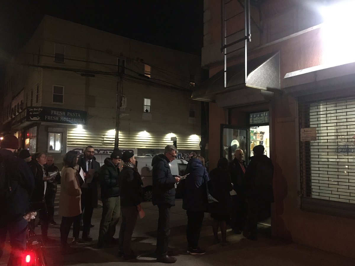 CB1’s board office has a line out the door for the Two Trees presentation on their two massive towers they want to build on the Williamsburg waterfront. The presentation has already started and nobody is getting in