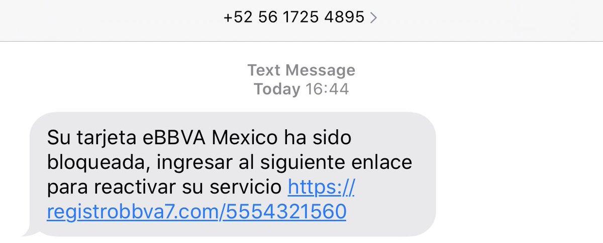 Pedrolete's tweet photo. @BBVARe_mx de nuevo está llegando phishing por SMS, espero puedan bloquearlo https://t.co/y1zALzN9fy