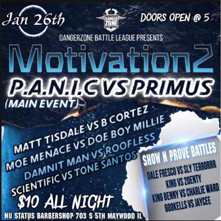 Doeboi_Milli28's tweet photo. Jan 26th #Dangerzone battle league  presents Motivation 2 
yall pop out it's a movie
#BarMafia #TheyDontRapLikeUs #Dangerzone #TheZoneDifferent #ChicagoBattleRap #NMWM https://t.co/AGMFGJiekx