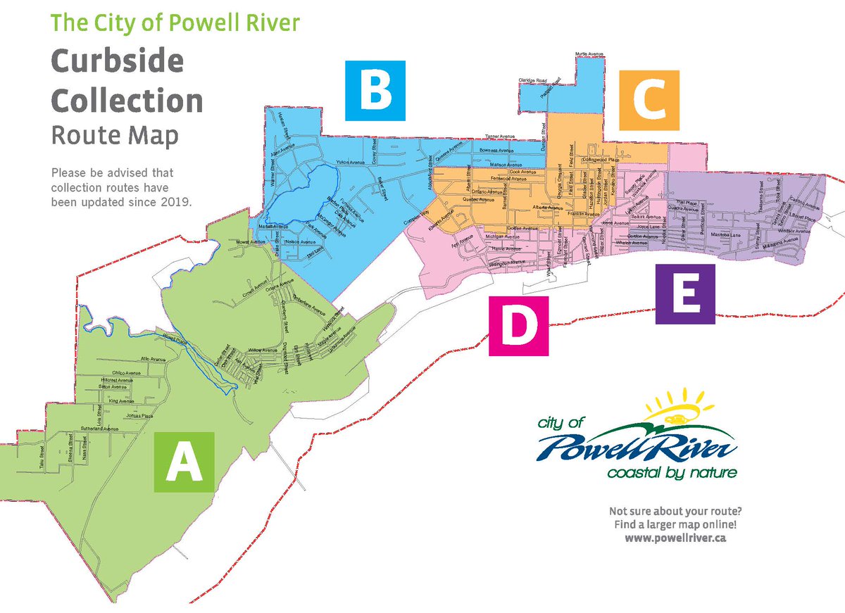 Map Of Powell River Area City Of Powell River On Twitter: "There Are Changes To Garbage Collection &  Recycling Areas For 2020. Your Collection Day Might Be Affected By These  Changes. Recollect Info Is In The Process