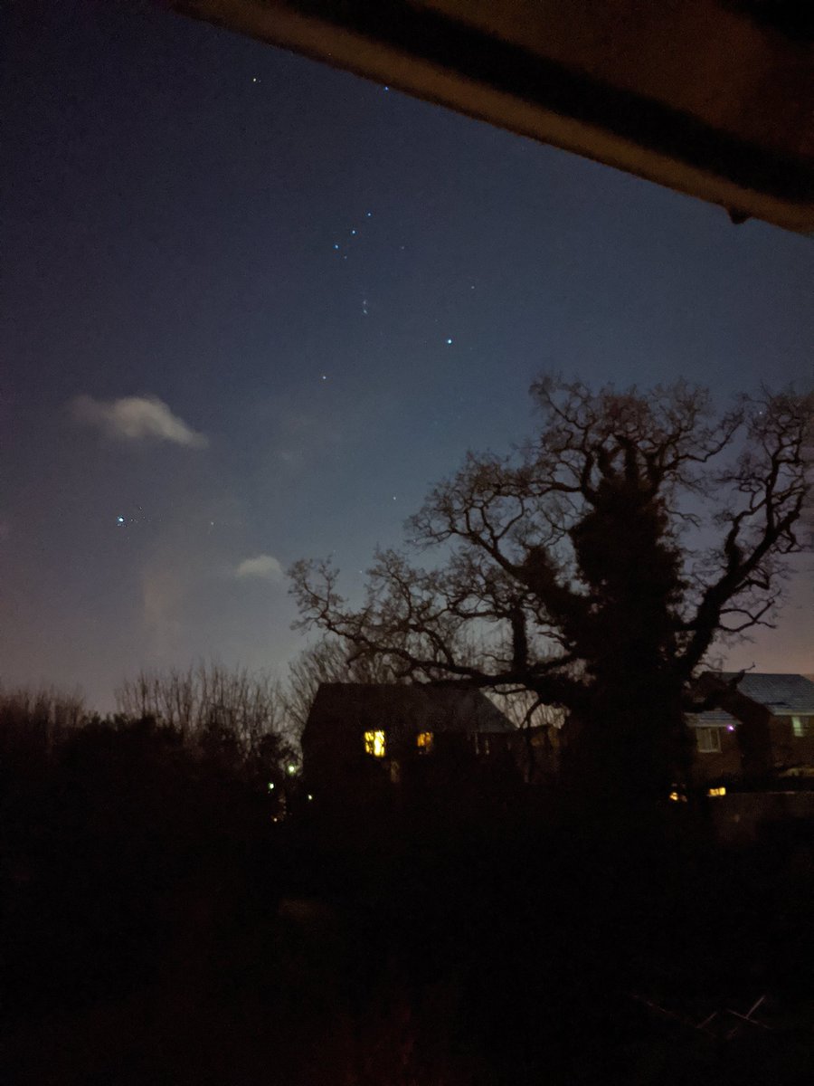 tyseren's tweet photo. I'm mentoring on the Open University's Future learn course 'In the night sky:Orion'. One of the activities is to take a picture of Orion each week (to track movement). So I thought I'd join in! Simple shot through the bedroom window with my phone! #FLOrion https://t.co/TsNnUJAWp1