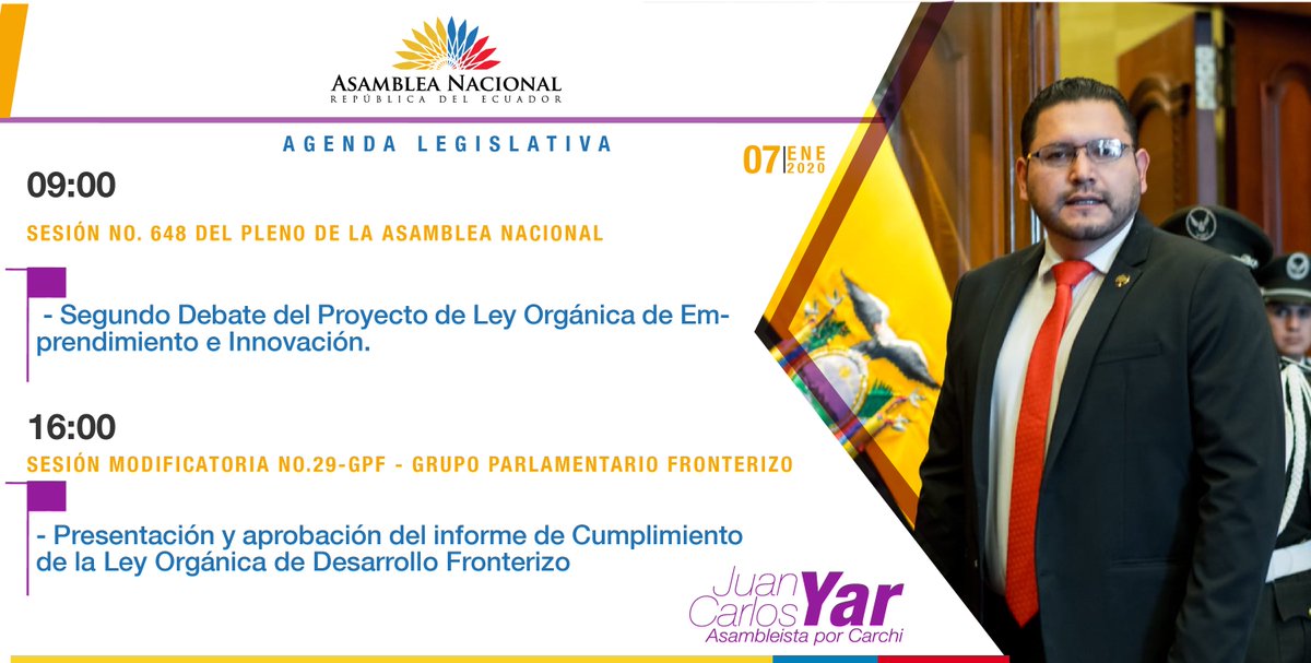 Retomamos el año con el debate de la  #LeyOrgánicaDeEmprendimientoEInnovación.#AgendaAN en la <a href="/AsambleaEcuador/">Asamblea Nacional</a>