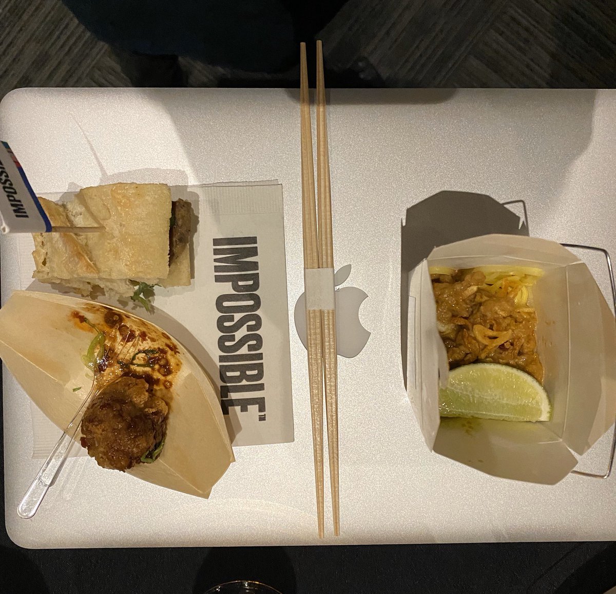 joan_e's tweet photo. I’m at the Impossible Foods presser at #CES2020 and here comes the (fake) pork! #CNETatCES https://t.co/cjt2t7ABTT
